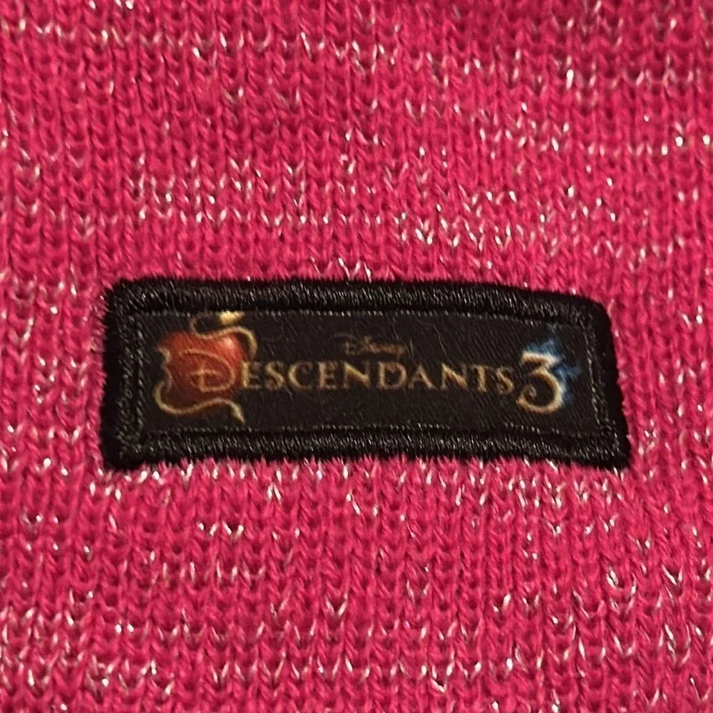 Disney Descendants 3 Girls Beanie Hat Pink Metallic Knit Pom Pom Ear Flaps NEW